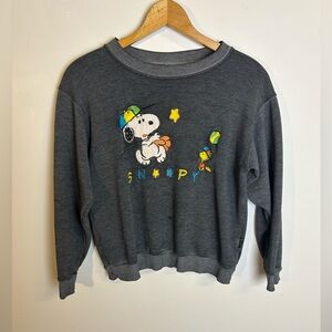 Snoopy Avasi Gray Crewneck Sweatshirt Size M Women Embroidery